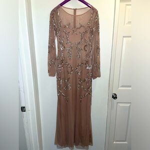 Gorgeous Adrianna Papell Hand-Beaded Mesh Mermaid Gown New